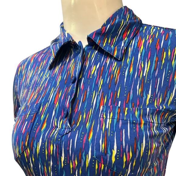 RARE Vintage Versus Gianni Versace Blue Abstract Polo Fitted Shirt Top XS/S - - Picture 2 of 5